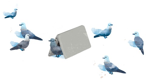 seven bluish gray water color birds; one is tented under a wallet phone case