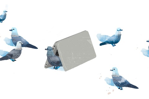 seven bluish gray water color birds; one is tented under a wallet phone case