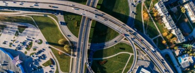 A birds-eye view of intersecting highways.