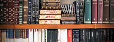 a bookshelf filled with books