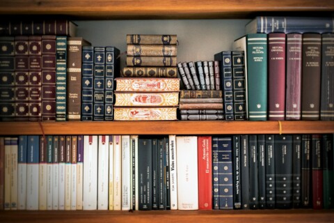 a bookshelf filled with books