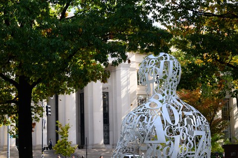 Number statue in front of MIT building outside