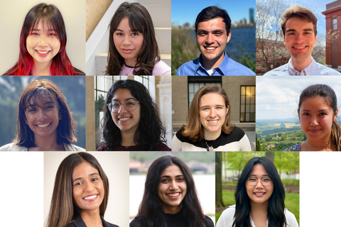 Headshots: Top row, l-r: April Cheng, Grace McMillan, Ryan McTigue, and Keith Murray. Middle row, l-r: Maaya Prasad, Anusha Puri, Olivia Rosenstein, and Jennifer Schug. Bottom row, l-r: Vaibhavi Shah, Charvi Sharma, and Isabella Witham.