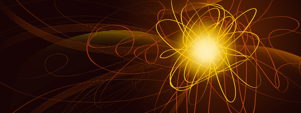An abstract depiction of light trails culminating in a glowing central orb.