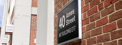The street sign outside of CAPD's office building, reading 40 Ames Street: MIT Building E17.