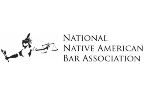 Black logo of person holding scale and arrows with text